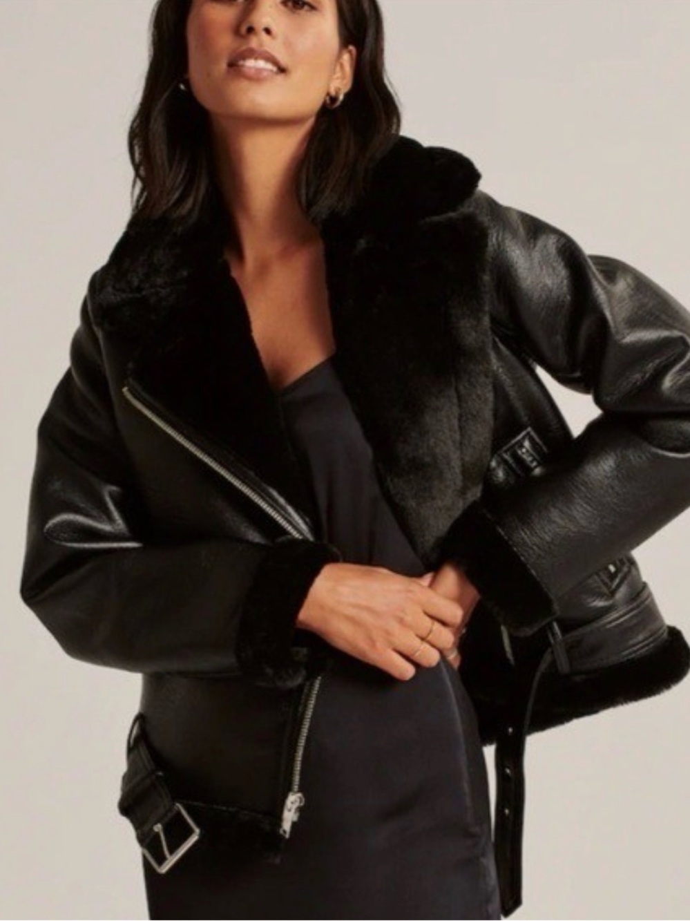 Abercrombie & Fitch Black Faux Shearling Moto Jacket sz m
